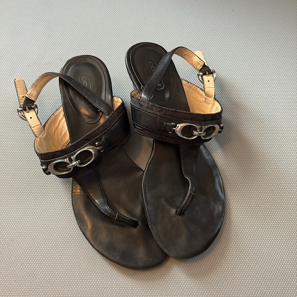 COACH Black Women's Sandals with Silver Accents, Size 6-1/2"